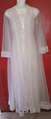 Vestido de Colección Miss Elaine Bata Peignoir Nylon Transparente Blanco Encaje Pequeño Foto 1 de 4