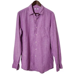 Camisa Uniqlo Abotonada M Púrpura 100% Lino Preppy Informal Resort Playa Para Hombres - Imagen 1 de 10