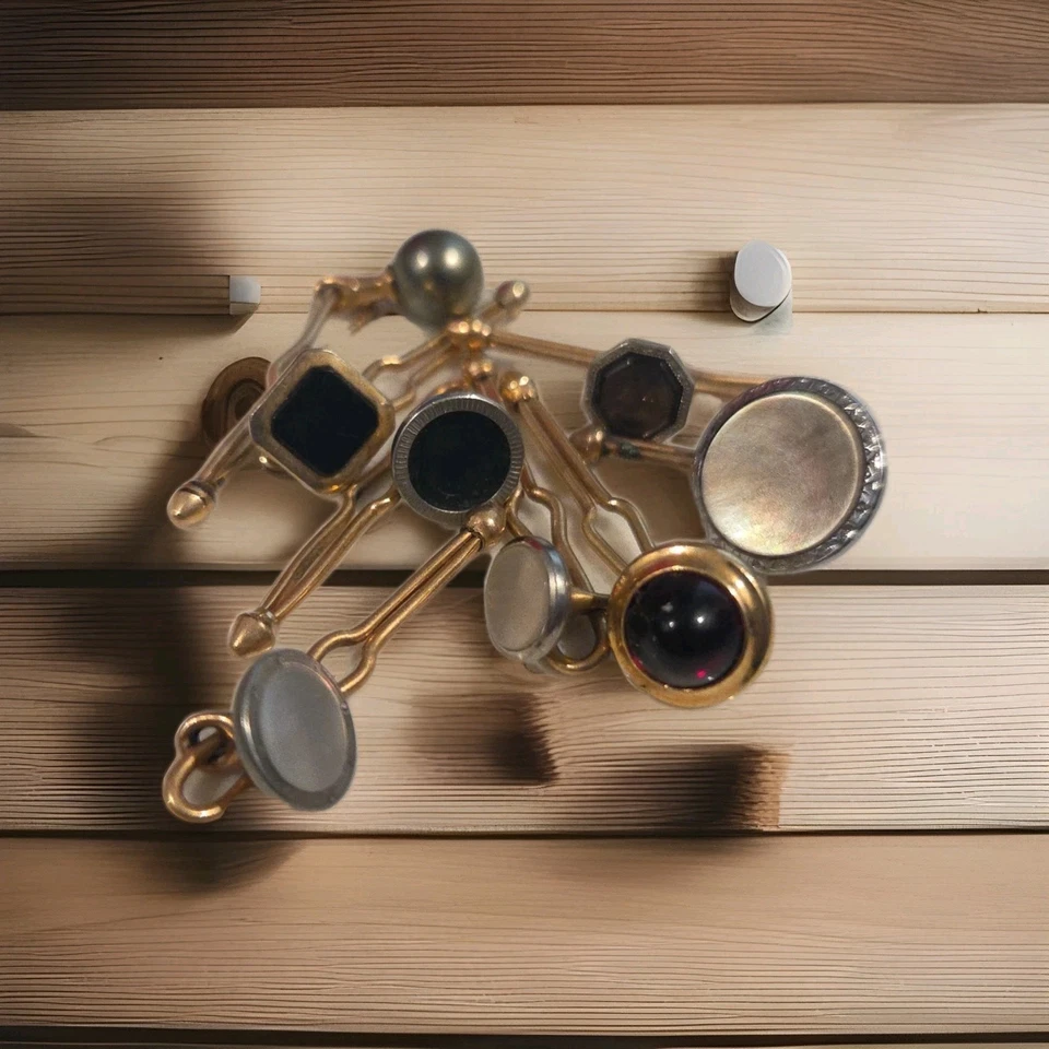 Vintage Mother Of Pearl Abalone Onyx Stone KREMENTZ Stud Tuxedo Set 8 Pieces Mix - Image 1 of 4