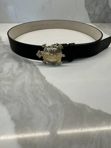 Another Line Inc Turtle Buckle Leather Belt Women’s Small Black Gold - Picture 1 of 6