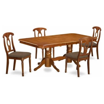 East West Furniture Napoleon 5-piece Dining Set w/ Cushion Seat in Saddle Brown - Image 1 of 4