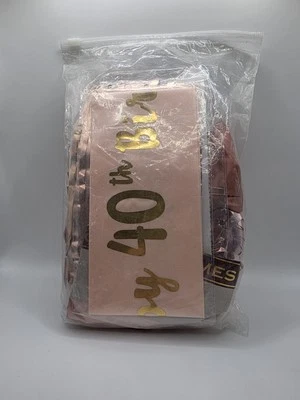 40岁生日装饰-粉红色和玫瑰金主题-气球、横幅 — 第 1/4 张图片