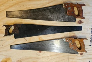 VINTAGE HAND SAWS 1940'S - 1950'S - SET OF 3 DIFFERENT SAWS - Picture 1 of 21