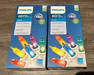 2 Boxes of Phillips B3 60 Mini Lights Multi Color LED Christmas Lights NEW - Image 1 of 4