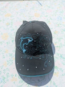 Sea World Women's Hat With Rhinestones Aqua Black Blue Silver - Picture 1 of 6