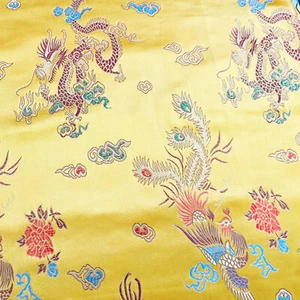 Chinese Brocade Fabric - Dragon Ochre Gold Satin Jacquard Craft Fabric Material - Picture 1 of 6