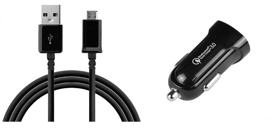 Fast Charge QC 3.0 Car Charger Adapter+Micro USB Cable for Android Phones(Black) - Image 1 of 1