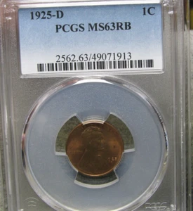 1925-D Lincoln Cent Wheat Penny -- PCGS MS-63 RB Slabbed Graded Coin ---- #457B - Picture 1 of 5