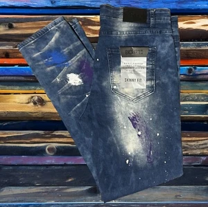 Encrypted Stretch Jeans Men’s 38x32 Skinny Fit Paint Splatter New - Picture 1 of 18