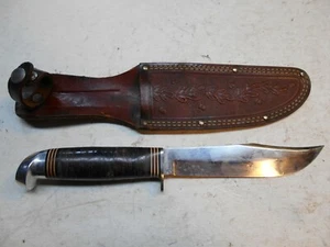 Early Western Boulder  Colorado un numbered fixed blade hunting knife+ sheath - Picture 1 of 6
