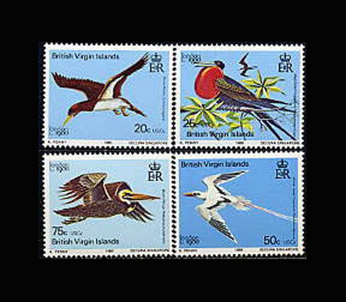 VIRGIN IS, Sc #385-88, MNH, 1980, aves, piquero marrón, fragata Foto 1 de 1