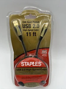 USB Cable High Speed 24K Gold Plated 2.0 11' Error Free Transmissions Staples - Picture 1 of 3