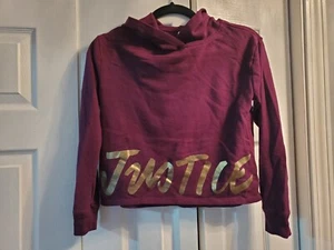 Justice Girl's Adorable and Stylish Maroon Cropped Hooded Sweatshirt size 12 - Picture 1 of 5