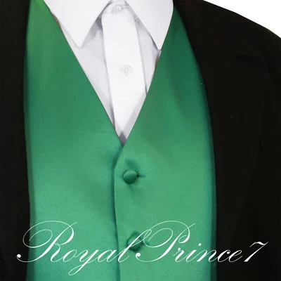Emerald Green Men's Solid Tuxedo Suit Dress Vest Waistcoat Wedding Black Back - Image 1 of 3
