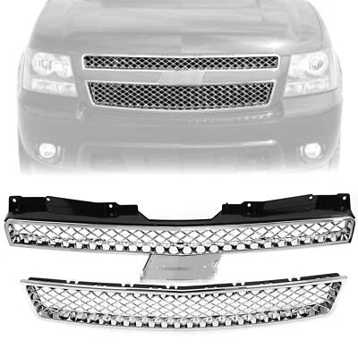 Chrome For Chevy Tahoe/Suburban LTZ 1500 2500 Grille 2007-2013 14 Upper Lower - Image 1 of 4