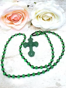 Rosario Christian Rosary Prayer Necklace Jade Cross Rosary Crucifix Jesus - Picture 1 of 12