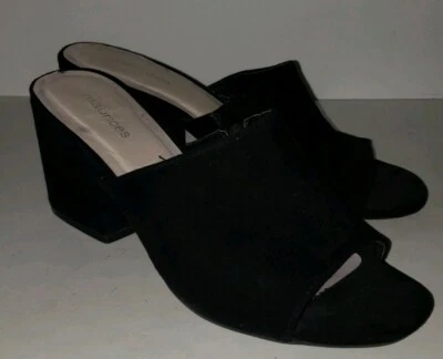 MAURICES black Suede Block Heel open toe Slides 8 9 - Image 1 of 4