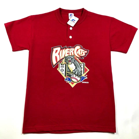 Sacramento River Cats Youth Boys L Red T Tee Shirt Crew Neck 2 Button Henley NWT Cover