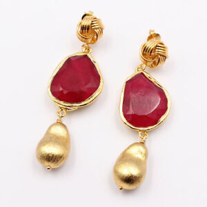 Natural Red Agate Fancy Gold Plated Nugget Glass Beads Bracelet Earrings Sets
