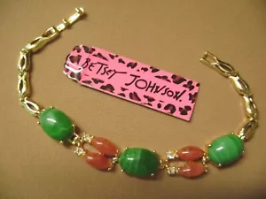 NWT- BETSEY JOHNSON FAUX STONE GREEN/ORANGE CRYSTAL BRACELET. USA SELLER - Picture 1 of 4