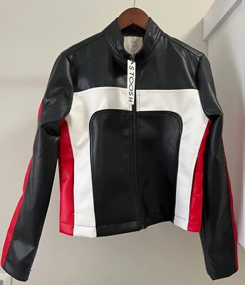 NWT Stoosh Women's Moto Racing Jacket Black Red White Size Medium Full Zip - Image 1 of 4