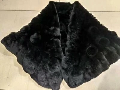 Cárdigan con capa de piel de conejo 100 % real Rex envolturas de piel chal bufanda grande con rosa Foto 1 de 4