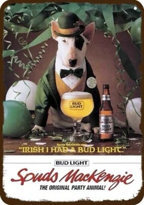1985 Spuds MacKenzie Budweiser Bier St. Patrick's DEKO REPLIK METALLSCHILD - Bild 1 von 1