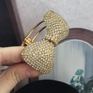 Vintage Bow Rhinestone Bracelet Wide Thick Chucky statement EUC - Imagen 1 de 3
