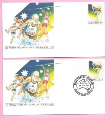 AUSTRALIA 1987 Pair of PSE's - FDC & Mint - VII WORLD VETERANS' GAMES  Melbourne - Image 1 of 2