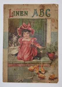 First Steps Linen Cloth ABC Children's Book 1920 By McLoughlin Bros NY - Picture 1 of 8