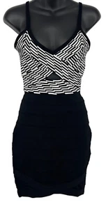 Bebe Black White Stripe Bandage Mini Dress Size Small S Bodycon V-Neck Sexy New - Picture 1 of 11
