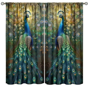 Pfau Vorhänge, Retro Elegant Orientalisch Golden Pfau Wohndeko Schlafzimmer Li... - Bild 1 von 4