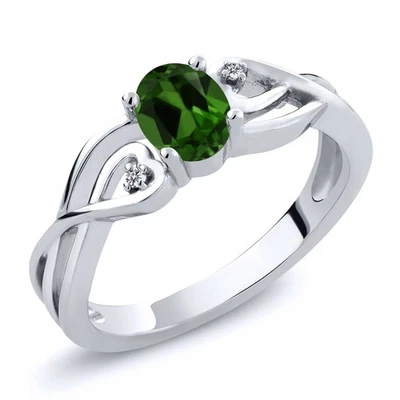 Anillo de plata de ley 925 con diamantes cultivados en laboratorio blanco diopsido cromado verde de 0,46 quilates Foto 1 de 4