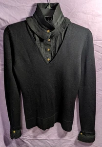 Tory Burch Size S Black Women’s Wool/Cotton Pullover Sweater Detachable "Shirt - Picture 1 of 9
