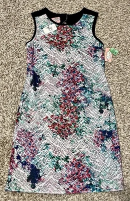 Nuevo con etiquetas Vestido recto Phoebe Couture multicolor floral superpuesto de encaje sin mangas talla 10 Foto 1 de 4