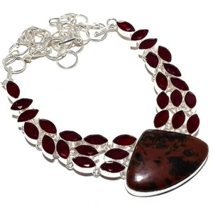 Obsidiana de caoba, piedras preciosas de jade rojo 925 collar de joyería de p... - Imagen 1 de 5