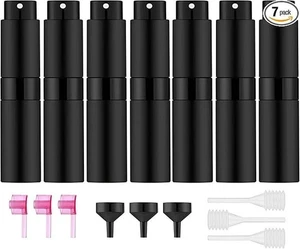 New 7 Pc. Black Mini Refillable Atomizer Perfume Bottles 8ML - NWT - Picture 1 of 6
