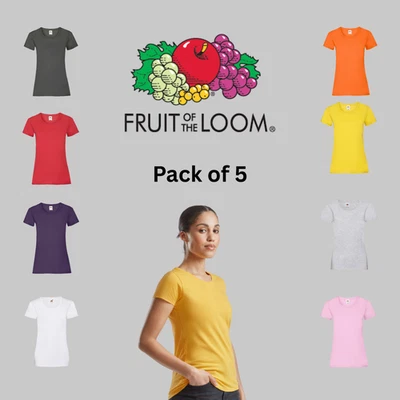 5 Pack Fruit of the Loom Ladies T Shirt Womens Blank Lady Fit Tee Blank - Image 1 of 4