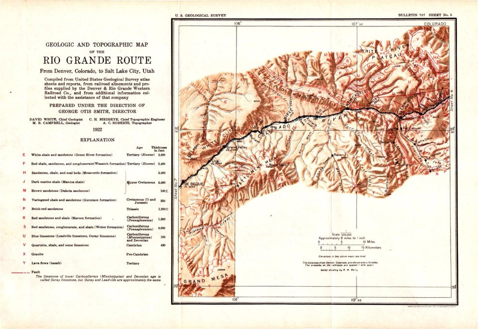 Antique Rio Grande Route Map – USGS Sheet 5 Gunnison to Sapinero CO 1922 Print - Image 1 of 1