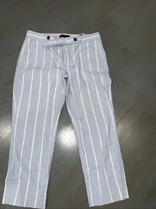 Banana Republic Größe 8 Avery gestreift Leinenmischung maßgeschneidert Knöchelhose blau weiß - Bild 1 von 5