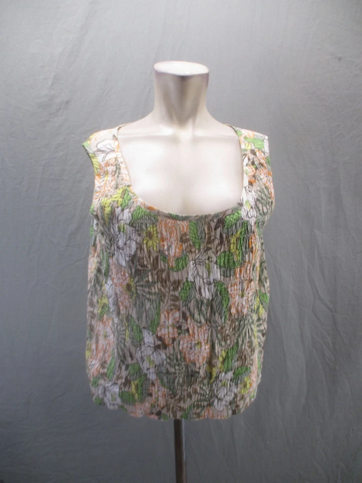 ERIKA Size PXL Women Floral Cotton Blend Square Neck Stretch Ruched Tank Top 205 - Image 1 of 4