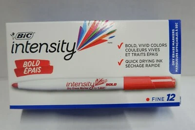 BIC Intensity Bold Dry Erase Marker, Fine Tip, Red, Pack of 12