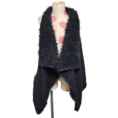 Women's By Together You & I Black Faux Fur Sweater Vest Large Fuzzy Wool Blend - Image 1 of 4