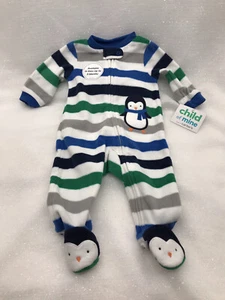 Child of Mine by Carter's Baby Zip Down Footed Sleeper Penguin Xmas 0-3M NEW - Picture 1 of 7