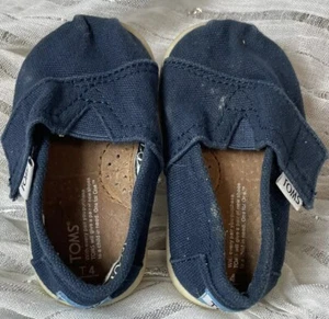 TOMS Toddler Baby Shoes Unisex Size 4T Blue Canvas Classic Slip-Ons - Picture 1 of 6