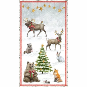 Christmas Animals Fabric 24"X44" Panel Friendly Gathering Cotton Wilmington - Picture 1 of 1