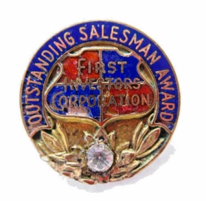 First Investors Corp Outstanding Salesman Award Pin Screwback Vintage - Picture 1 of 7