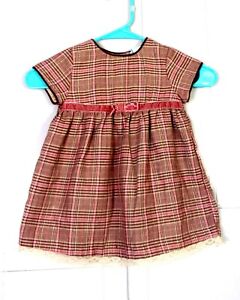 vtg 70s 80s kids Brown Pink Rayon Blend Flannel Dress Baby Toddler 24 Mos.
