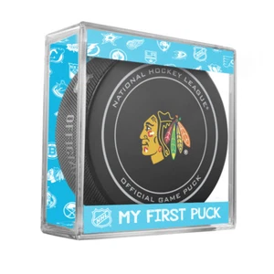 MY FIRST PUCK for NEWBORN BABY BOY Chicago Balckhawks Licensed NHL Game Puck - Picture 1 of 2