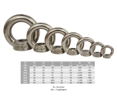 Ringmutter DIN582 Edelstahl M6 M8 M10 M12 M16 M20 M24  gegossen A2 Mutter Ring - Bild 1 von 3